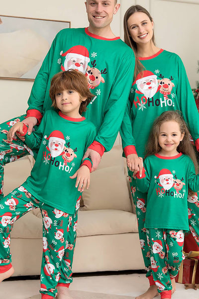 Pigiama coordinato per famiglie natalizie di Babbo Natale e cervo verde