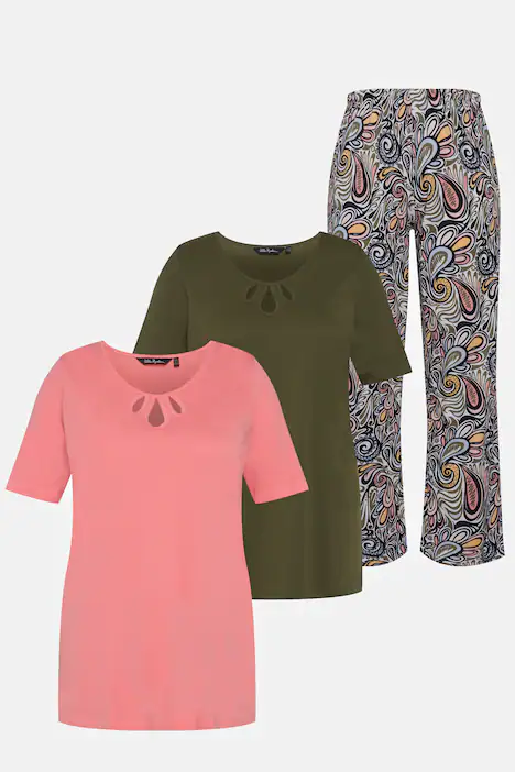 Pigiama da tre pezzi con Paisley, scollo a girocollo e mezze maniche