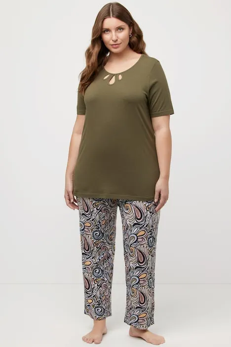 Pigiama da tre pezzi con Paisley, scollo a girocollo e mezze maniche