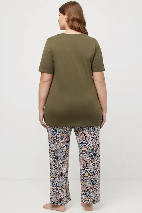 Pigiama da tre pezzi con Paisley, scollo a girocollo e mezze maniche