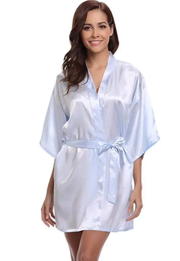 Pigiama Donna Effetto Seta Scollo V Tinta Unita Comodo Cintura Mezza Manica