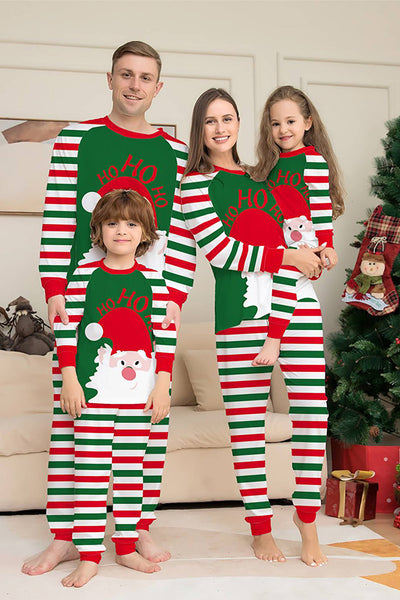Pigiama per la famiglia di Babbo Natale a strisce verdi e rosse