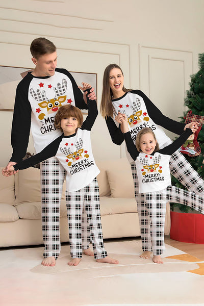 Pigiama per la famiglia di cervo di Natale scozzese bianco e nero