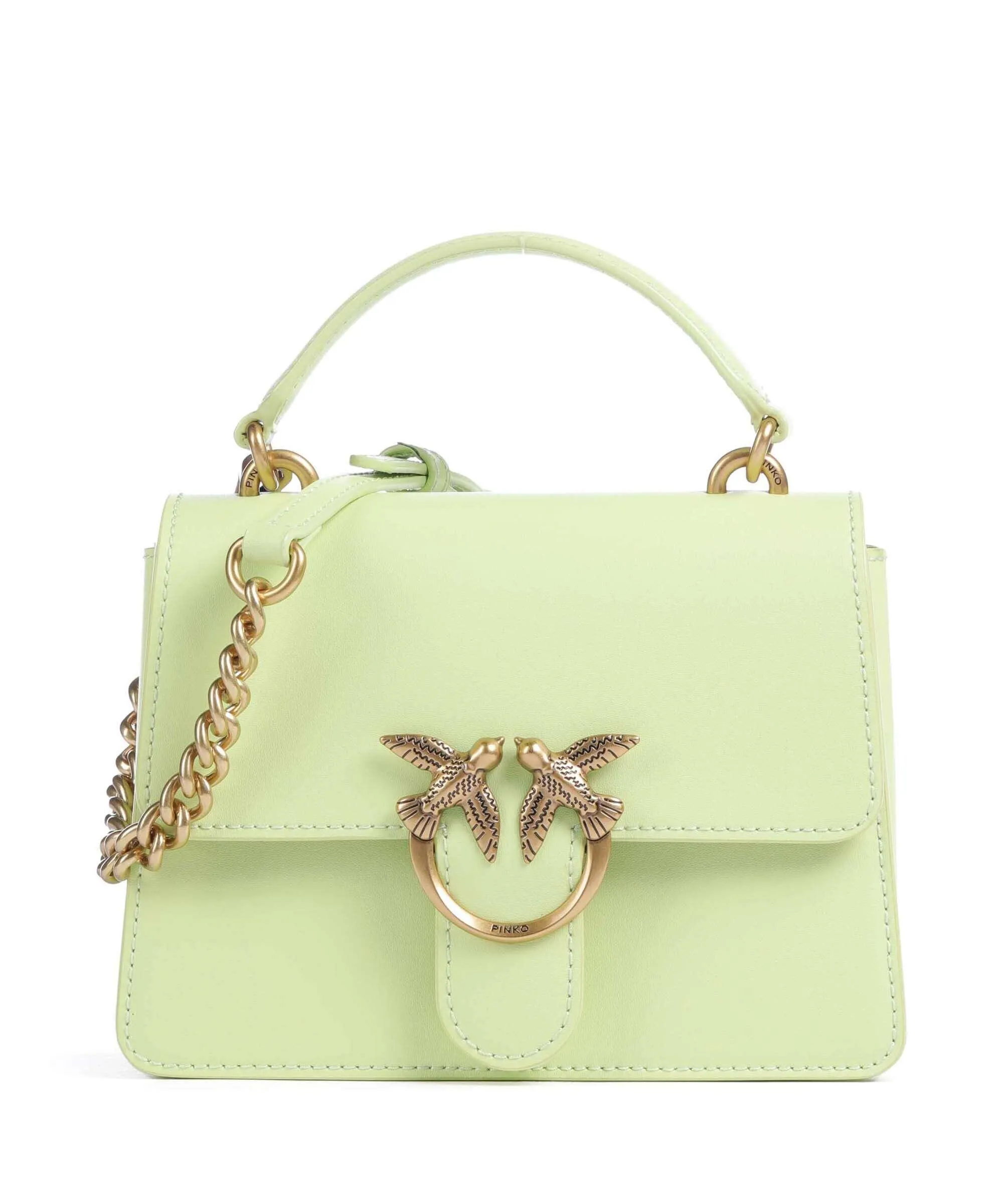  Pinko Love One Mini Borsa a tracolla pelle di vacchetta finemente grana verde chiaro  