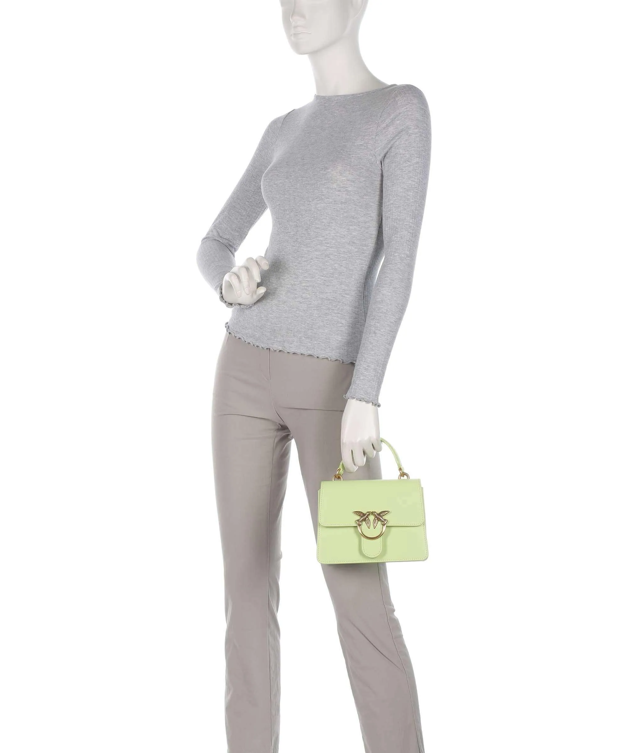  Pinko Love One Mini Borsa a tracolla pelle di vacchetta finemente grana verde chiaro  