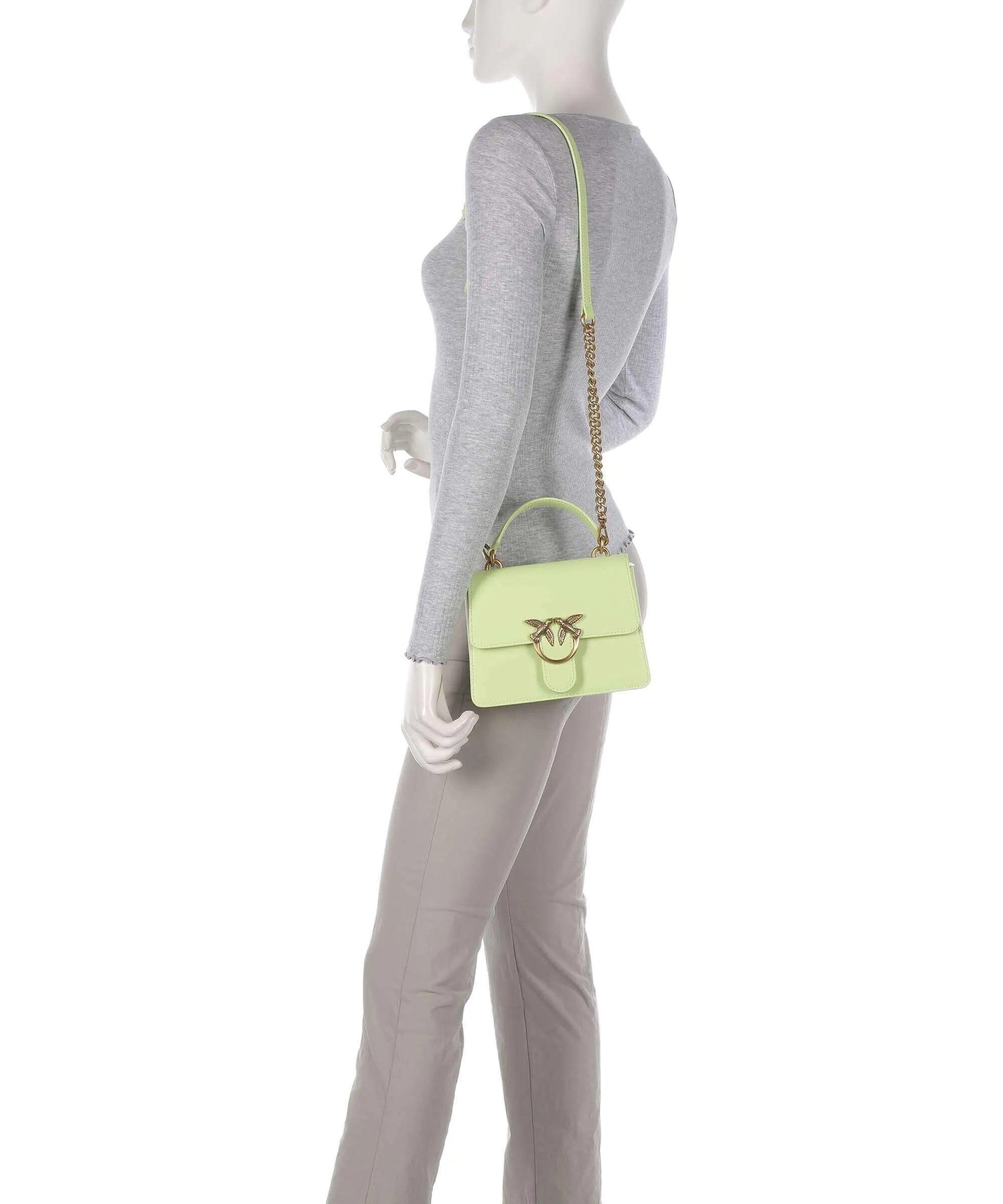  Pinko Love One Mini Borsa a tracolla pelle di vacchetta finemente grana verde chiaro  
