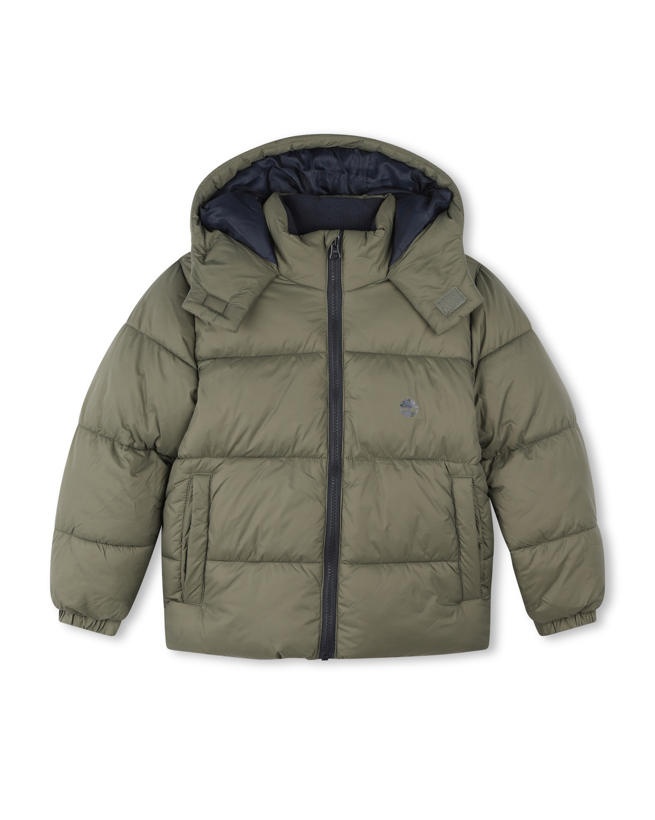 Piumino verde militare in nylon imbottito con collo alto e cappuccio 14-16 anni
