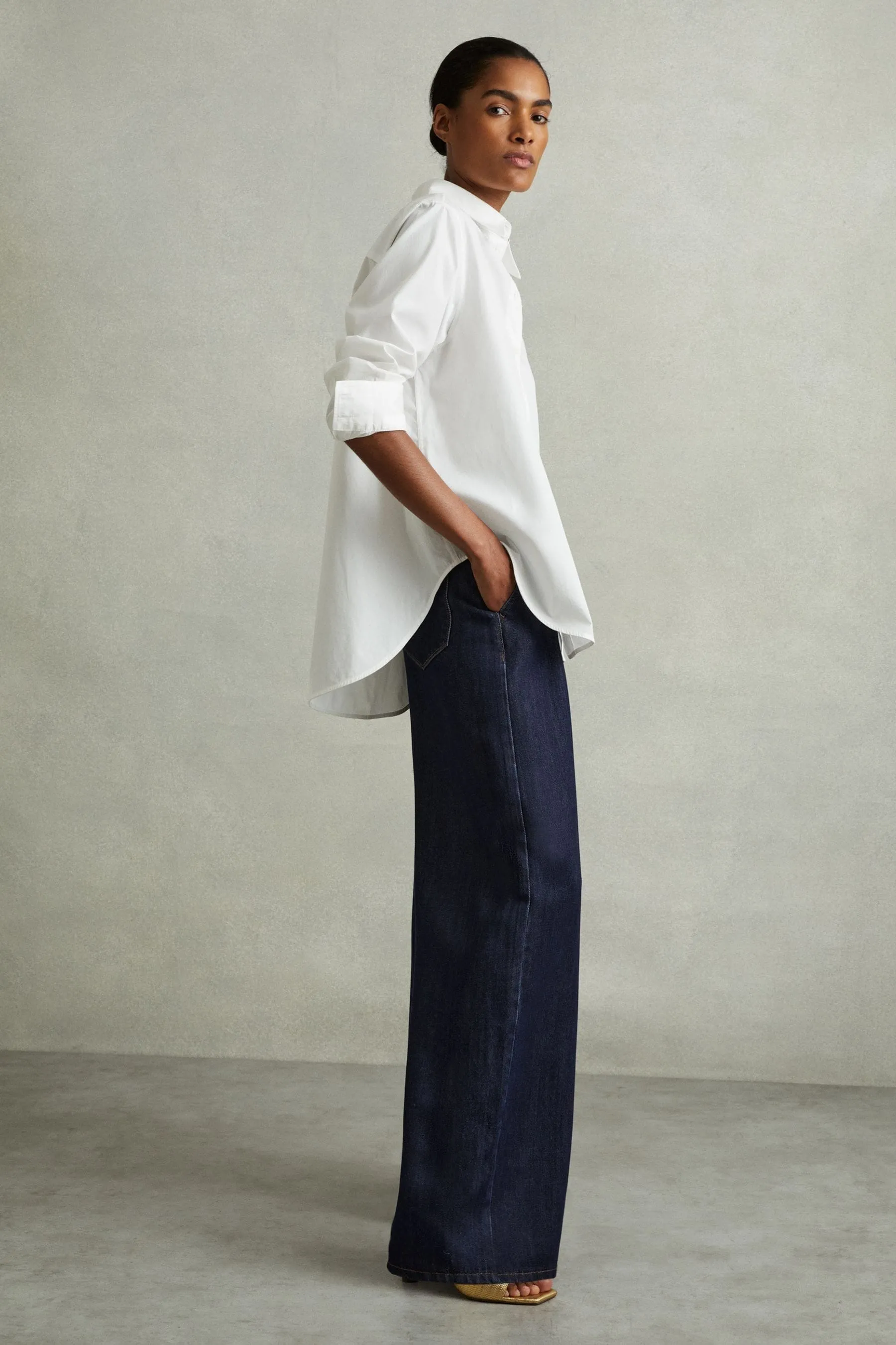 Reiss Raymond Double Pleat Wide Leg Jeans    
