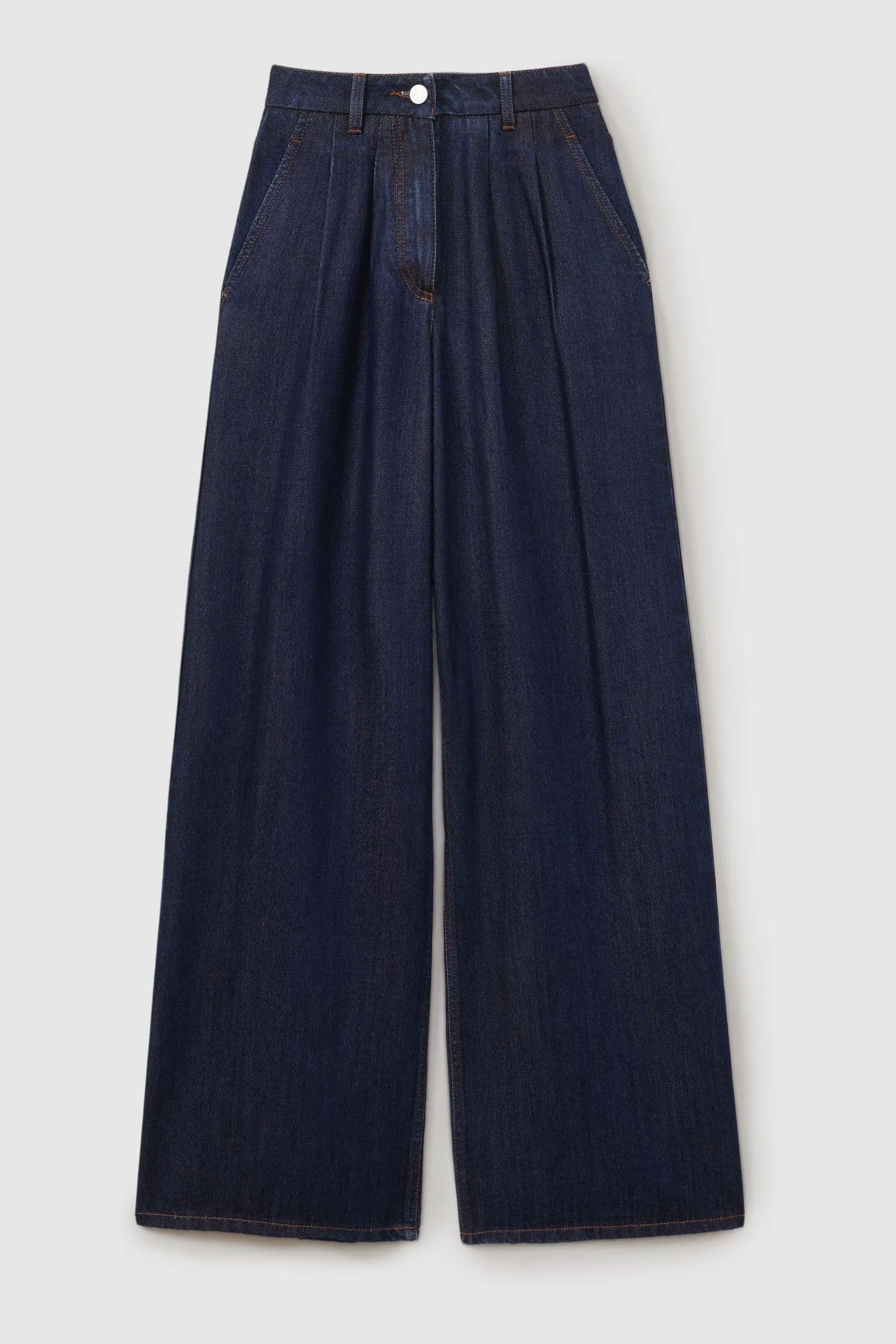 Reiss Raymond Double Pleat Wide Leg Jeans    