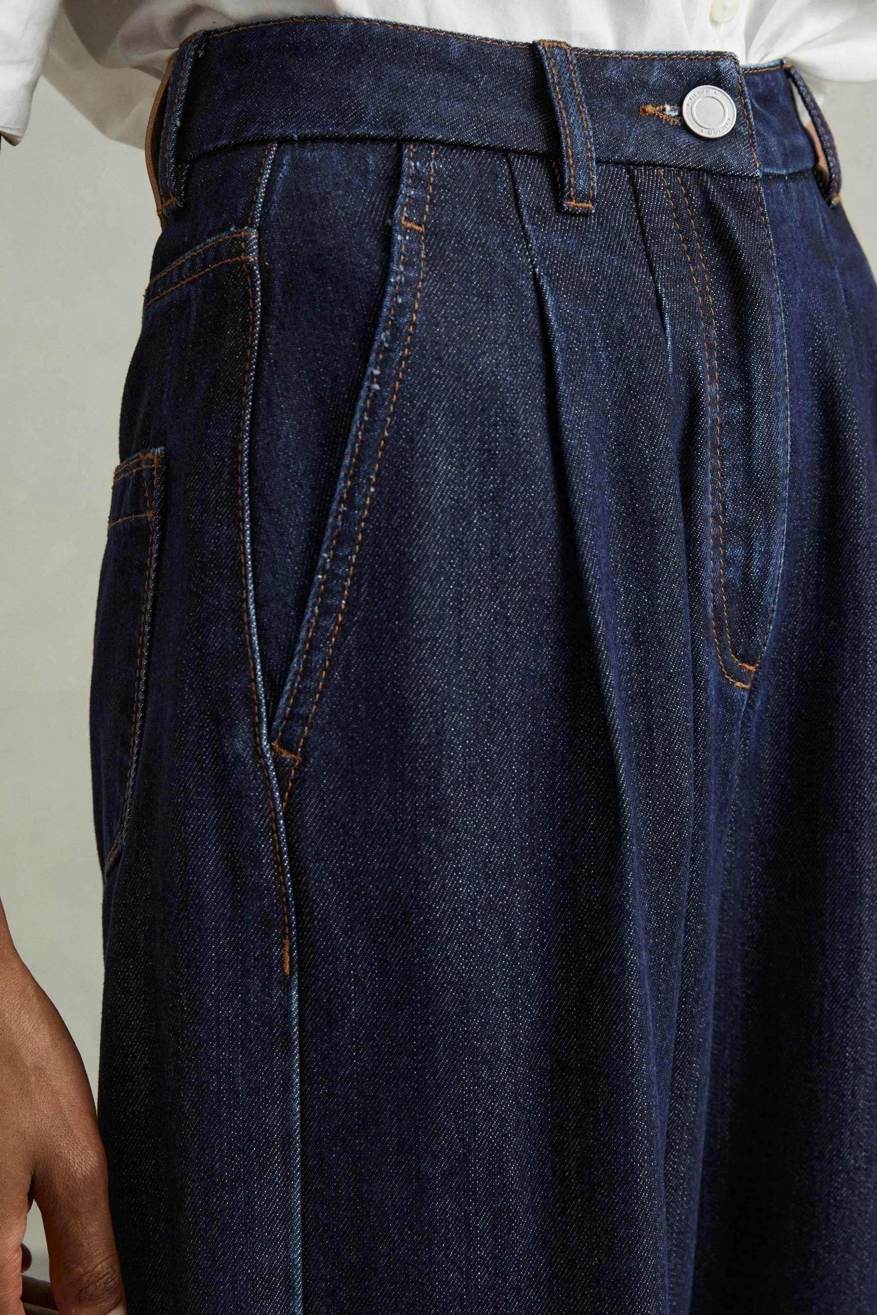 Reiss Raymond Double Pleat Wide Leg Jeans    