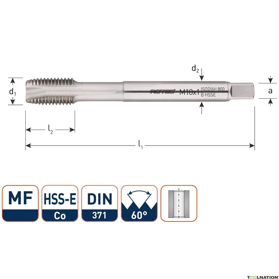 Rotec 335.0707 HSS-E 800 rubinetto macchina DL DIN 371B MF 7x0,75