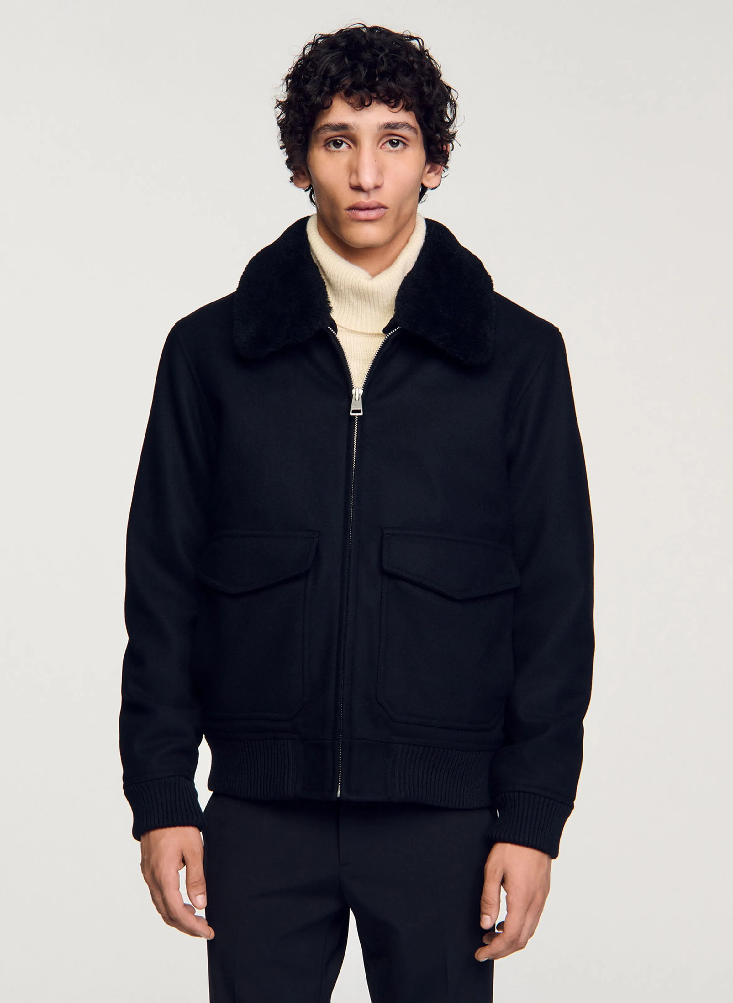  SANDRO   Giubbotto con zip in lana mélange Candice | Nero
