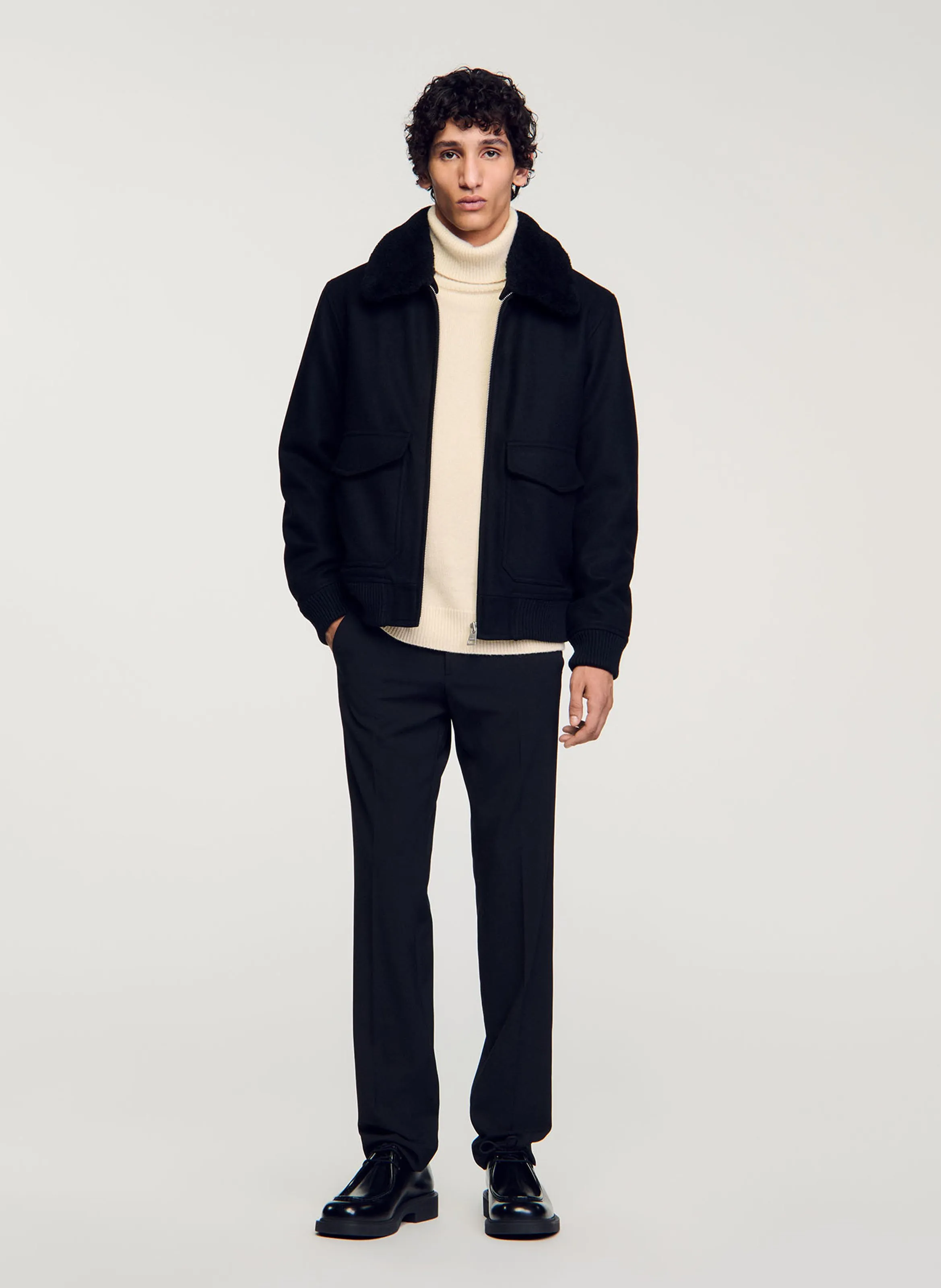  SANDRO   Giubbotto con zip in lana mélange Candice | Nero