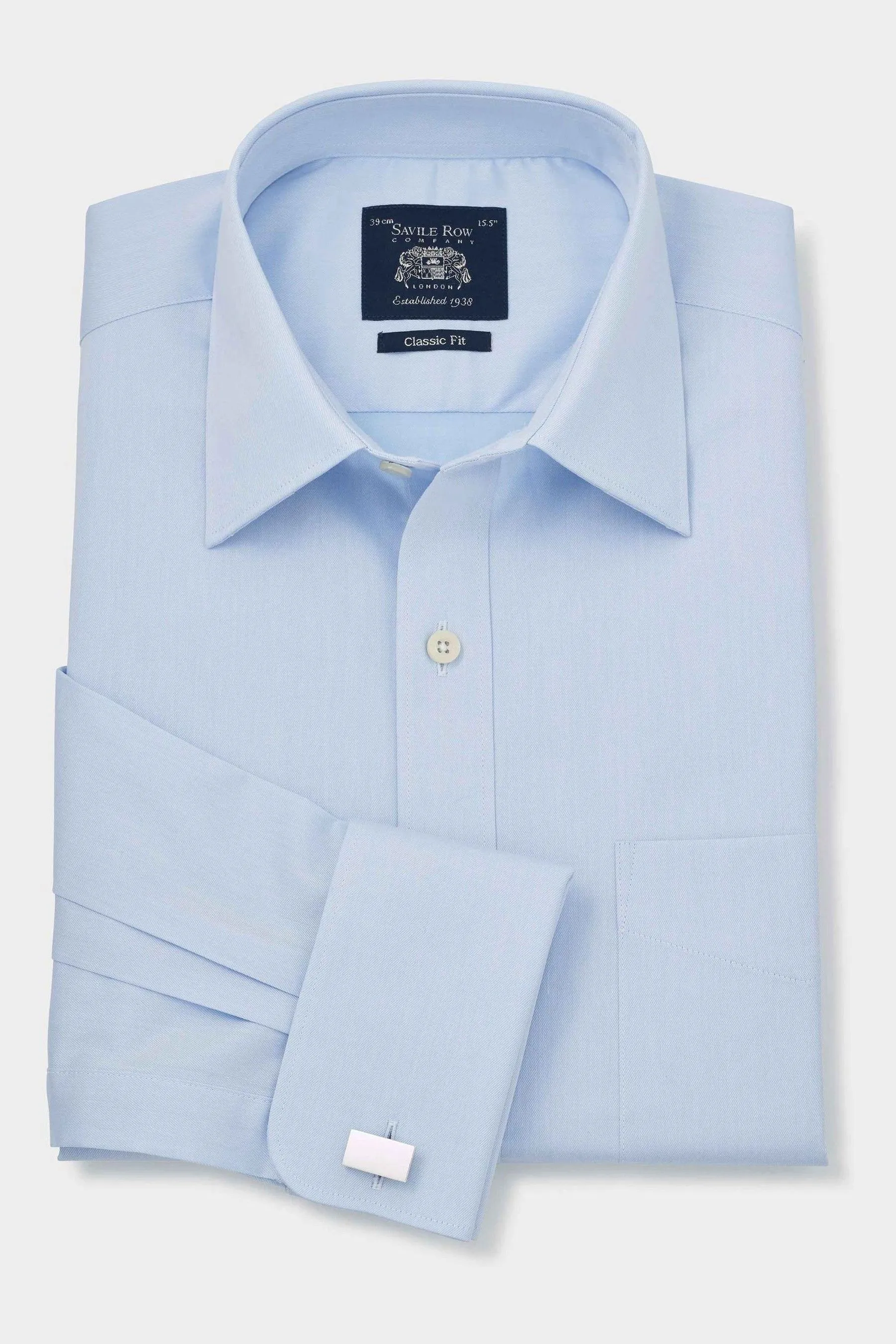 Savile Row Company - Blu - Camicia in twill Classic Fit con polsino singolo 100% cotone    