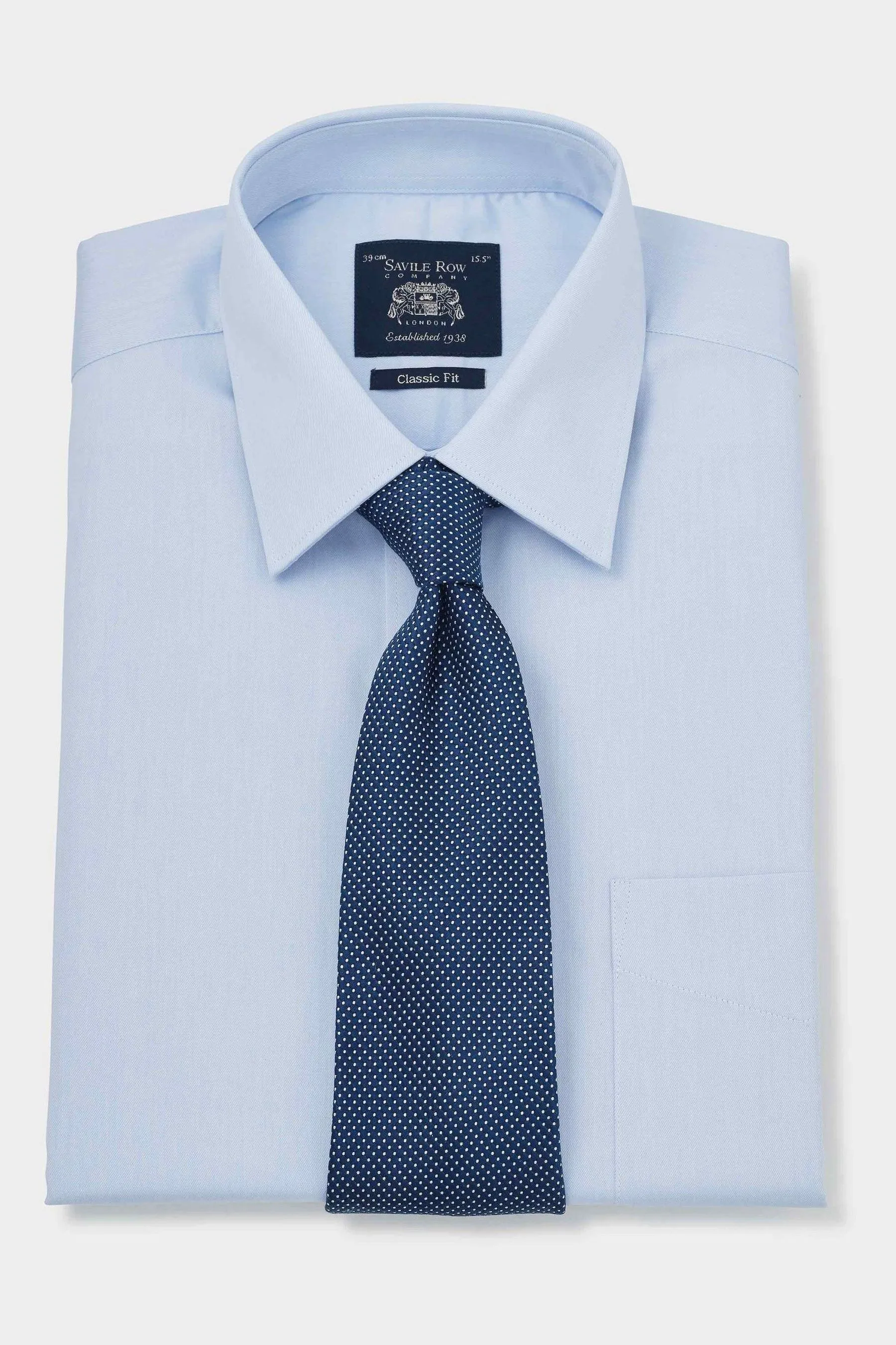 Savile Row Company - Blu - Camicia in twill Classic Fit con polsino singolo 100% cotone    