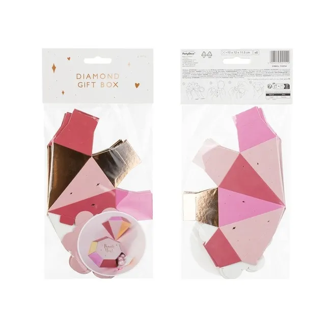 Scatola di diamanti rosa con messaggio - PartyDeco - 6 pz.