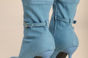 Stivaletti con tacco alto in finto denim, colore azzurro