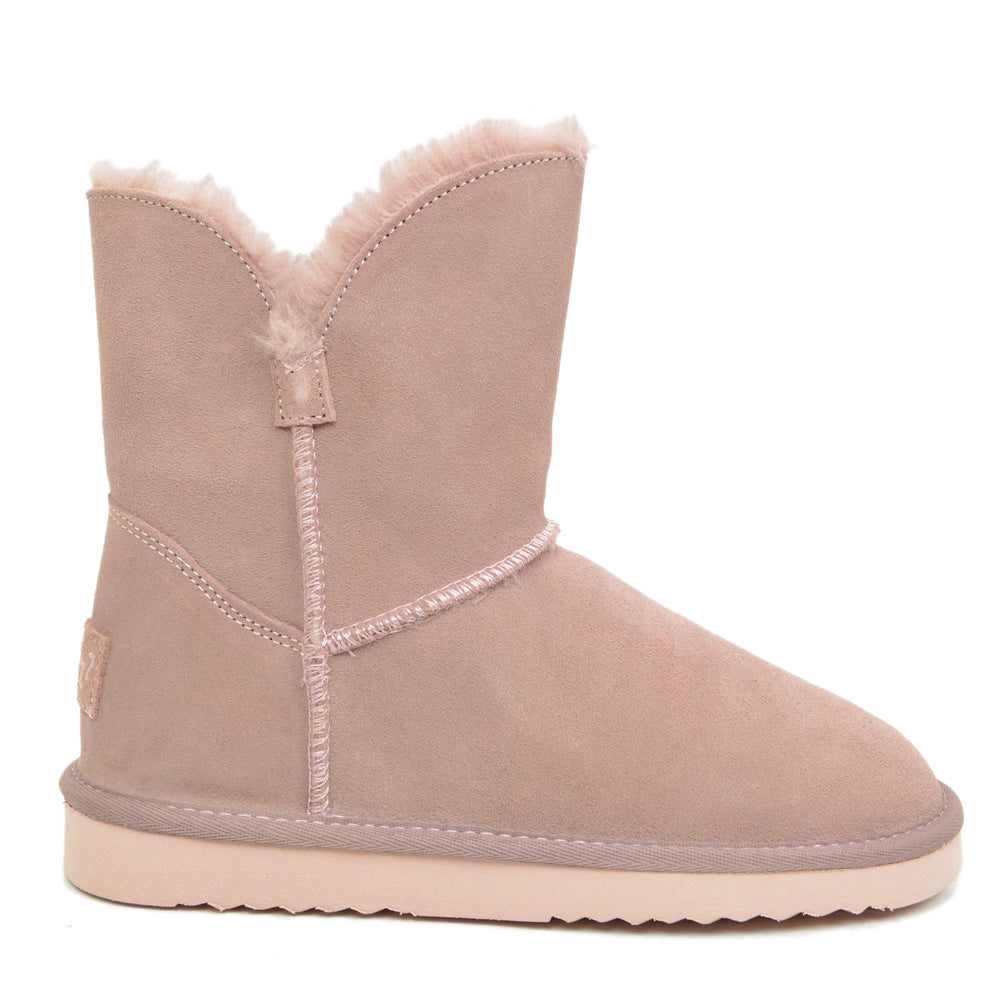 Stivaletti Donna Caldi con Pelo in Pelle Rosa