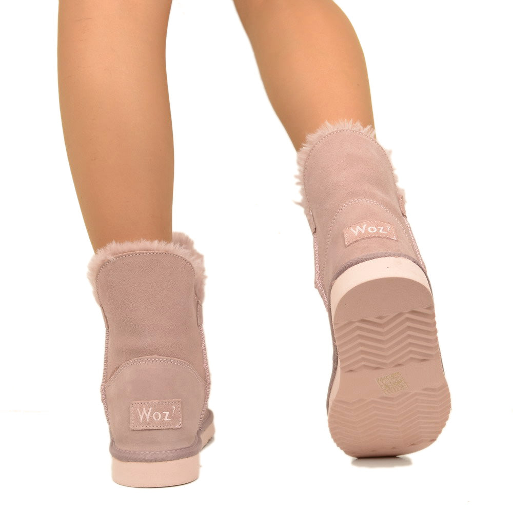 Stivaletti Donna Caldi con Pelo in Pelle Rosa