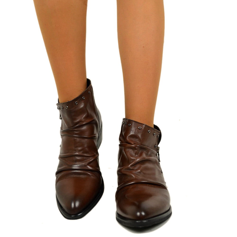 Stivaletti Donna in Pelle Marroni Effetto Pitone Made in Italy