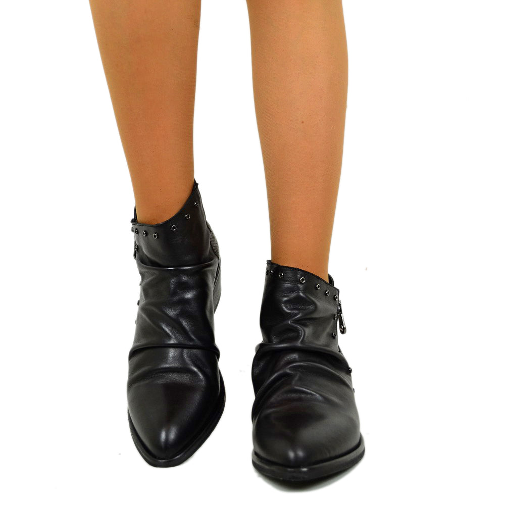 Stivaletti Donna in Pelle Neri Effetto Pitone Made in Italy