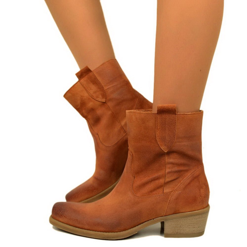 Stivaletti Texani Donna Cuoio Camoscio Made in Italy