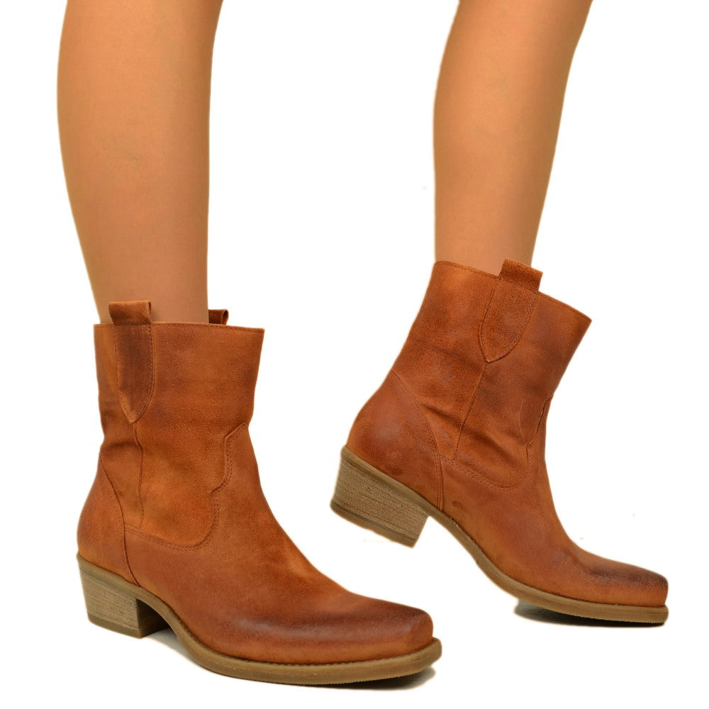 Stivaletti Texani Donna Cuoio Camoscio Made in Italy