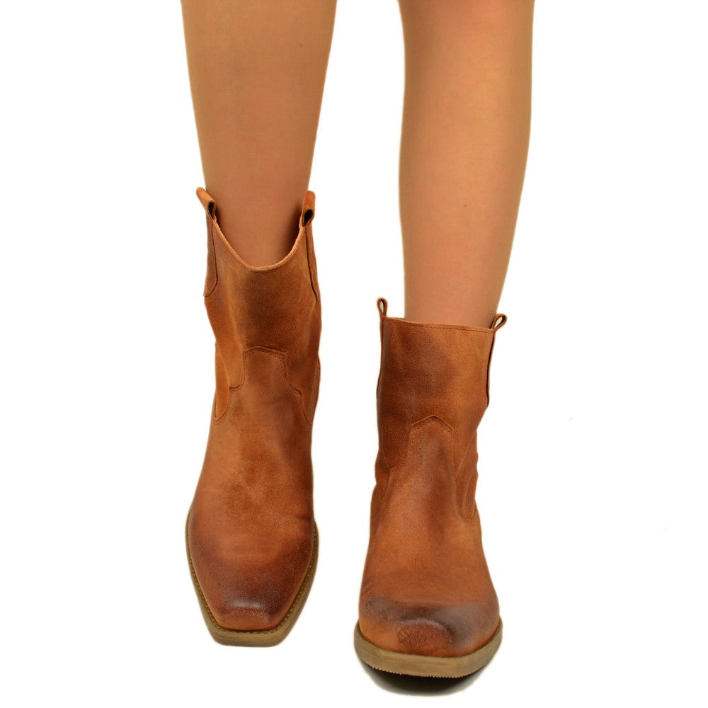 Stivaletti Texani Donna Cuoio Camoscio Made in Italy