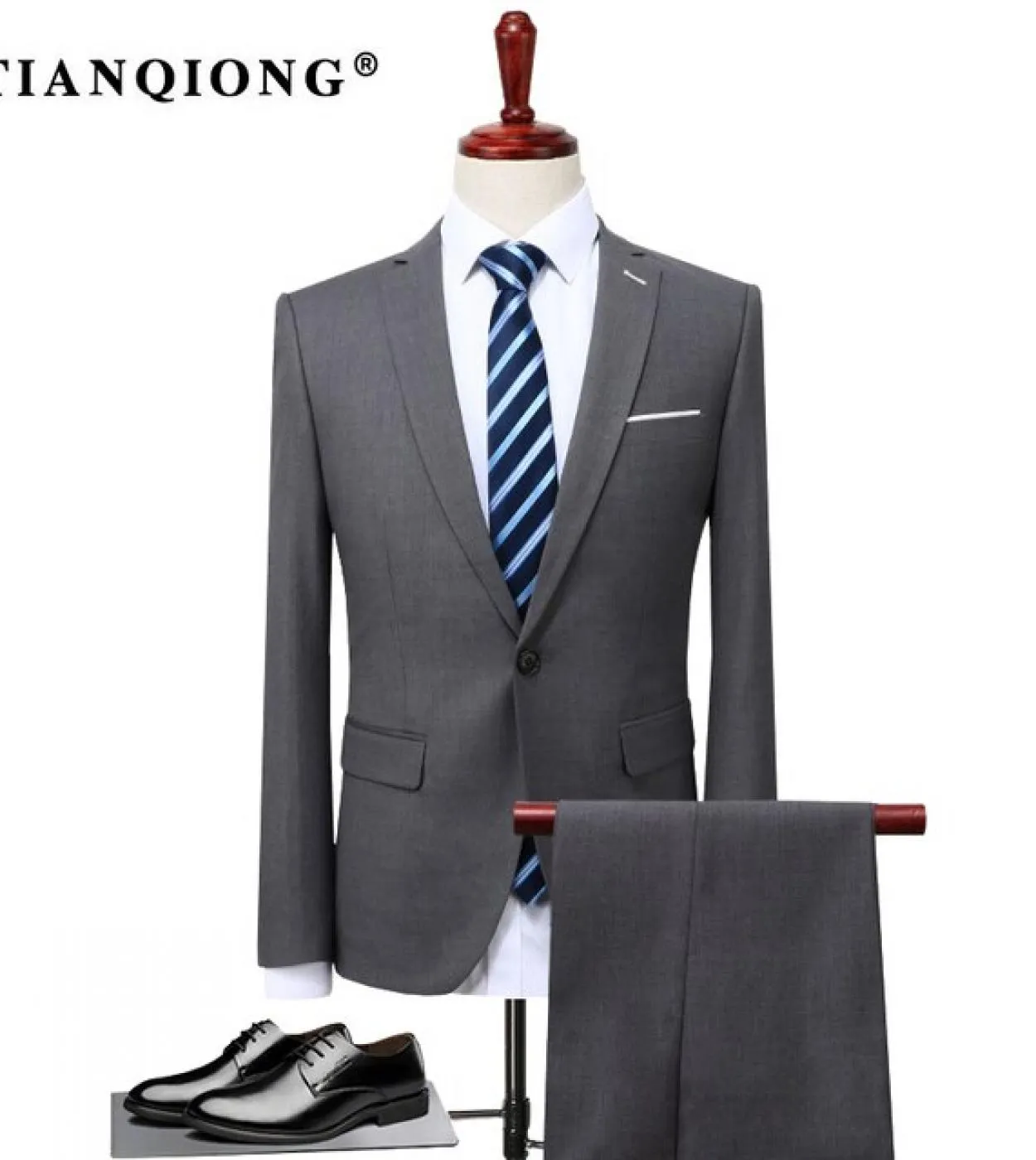 Tian Qiong 2 pezzi Abiti da uomo Ultimi disegni della mutanda del cappotto Abito da uomo grigio Autunno Inverno Abito da sposa s