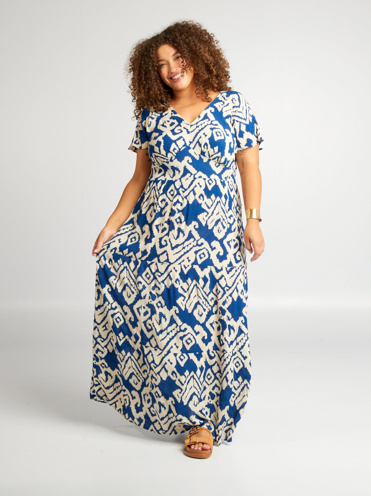 Vestito lungo con scollo a V - BLU