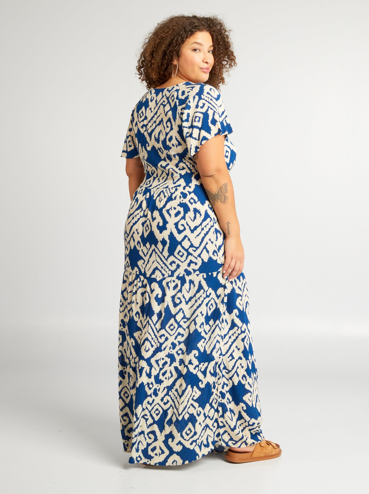 Vestito lungo con scollo a V - BLU
