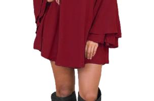 Vestito mini con maniche a campana Rania, bordeaux
