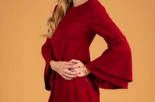 Vestito mini con maniche a campana Rania, bordeaux
