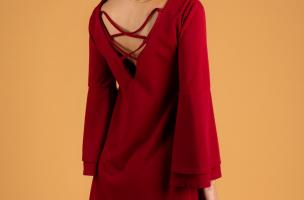 Vestito mini con maniche a campana Rania, bordeaux
