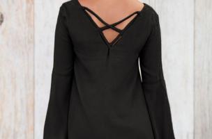 Vestito mini con maniche a campana Rania, nero