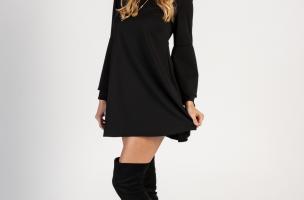 Vestito mini con maniche a campana Rania, nero