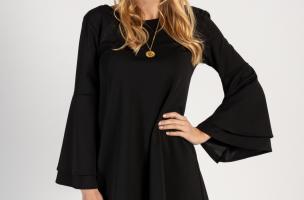 Vestito mini con maniche a campana Rania, nero