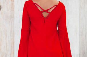 Vestito mini con maniche a campana Rania, rosso