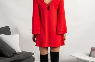 Vestito mini con maniche a campana Rania, rosso
