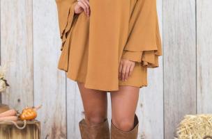 Vestito mini con maniche a campana Rania, senape