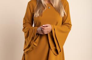 Vestito mini con maniche a campana Rania, senape