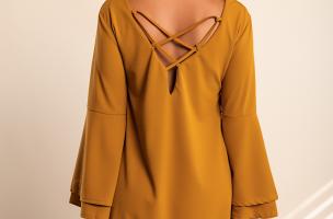 Vestito mini con maniche a campana Rania, senape
