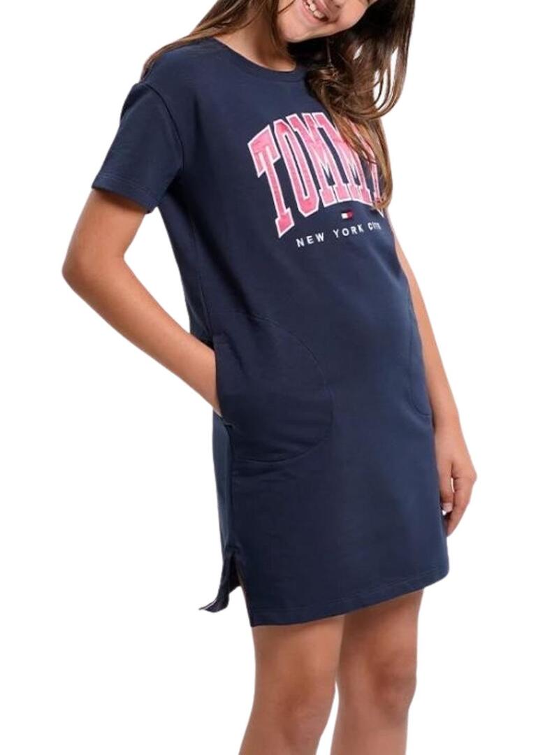 Vestito Tommy Hilfiger Varsity Blu Navy per Bambina