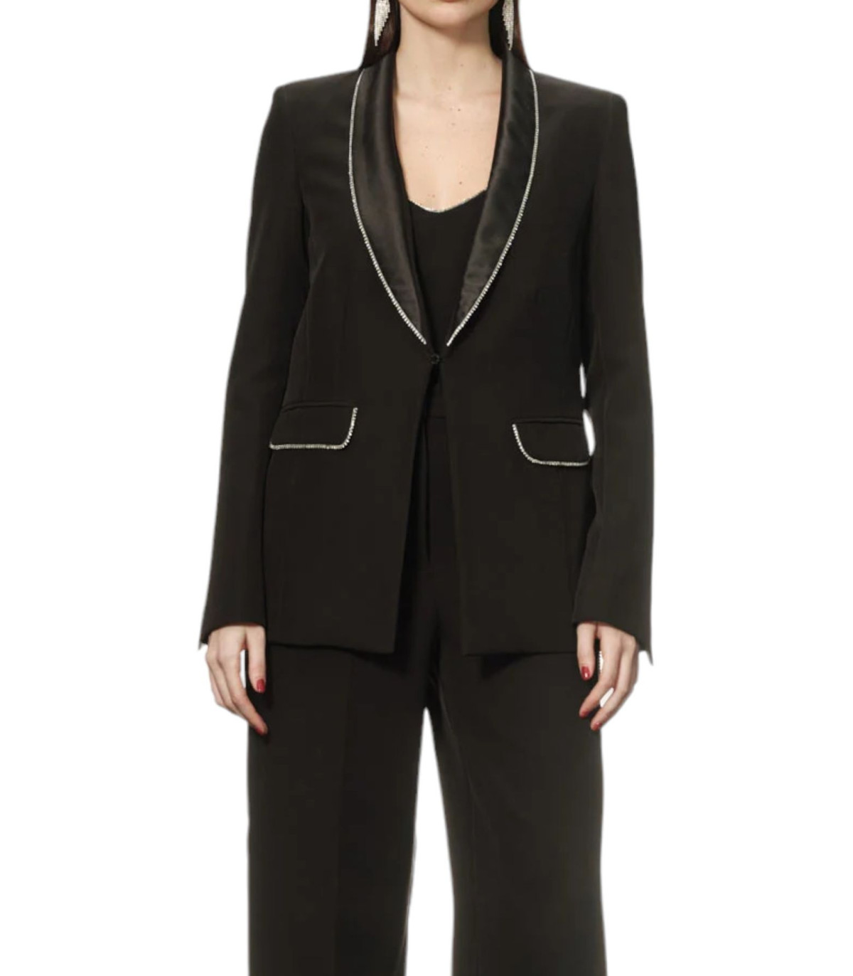 White Wise Donna Giacca Blazer Con Strass