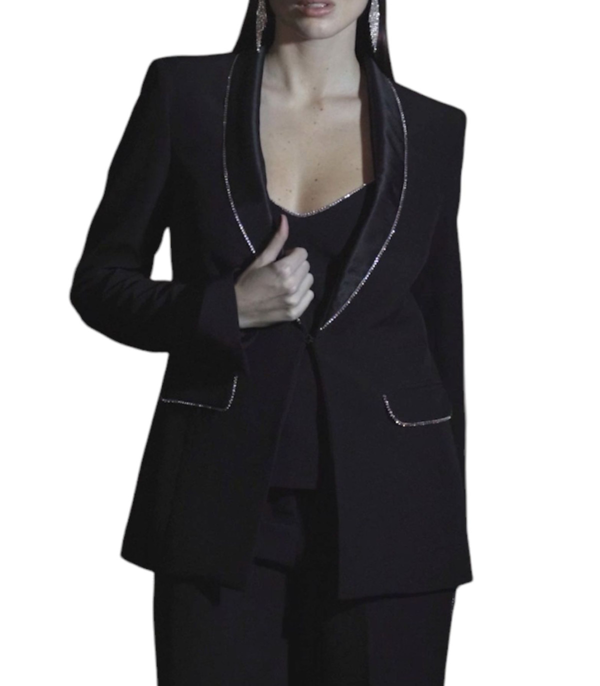 White Wise Donna Giacca Blazer Con Strass