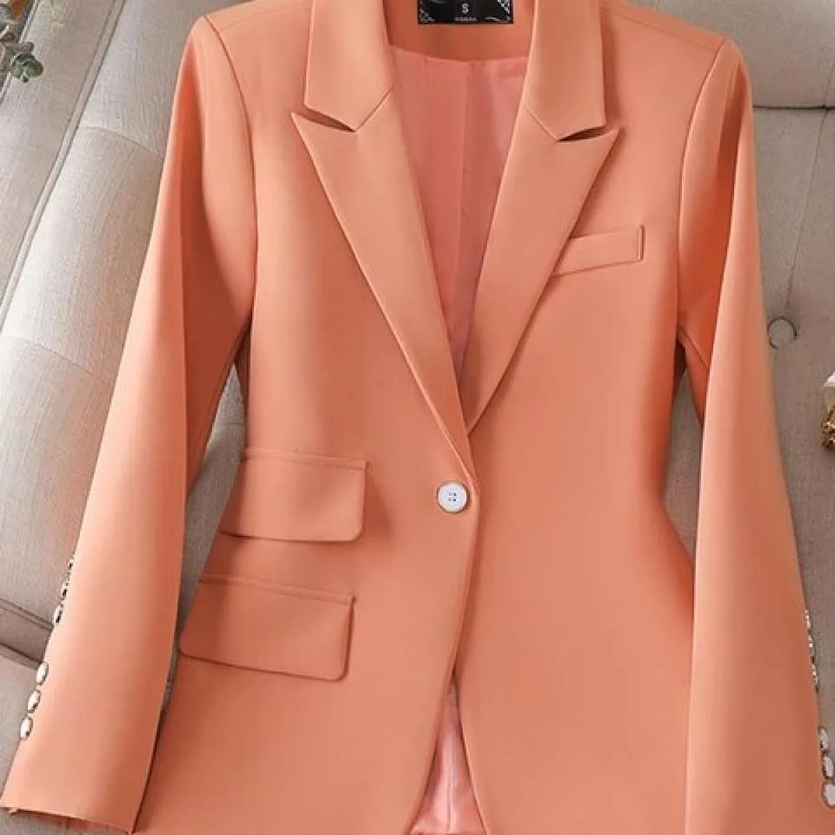 Xfpv Cappotto da donna casual con bottone singolo a maniche lunghe arancione temperamento sottile moda nuovo autunno inverno 202