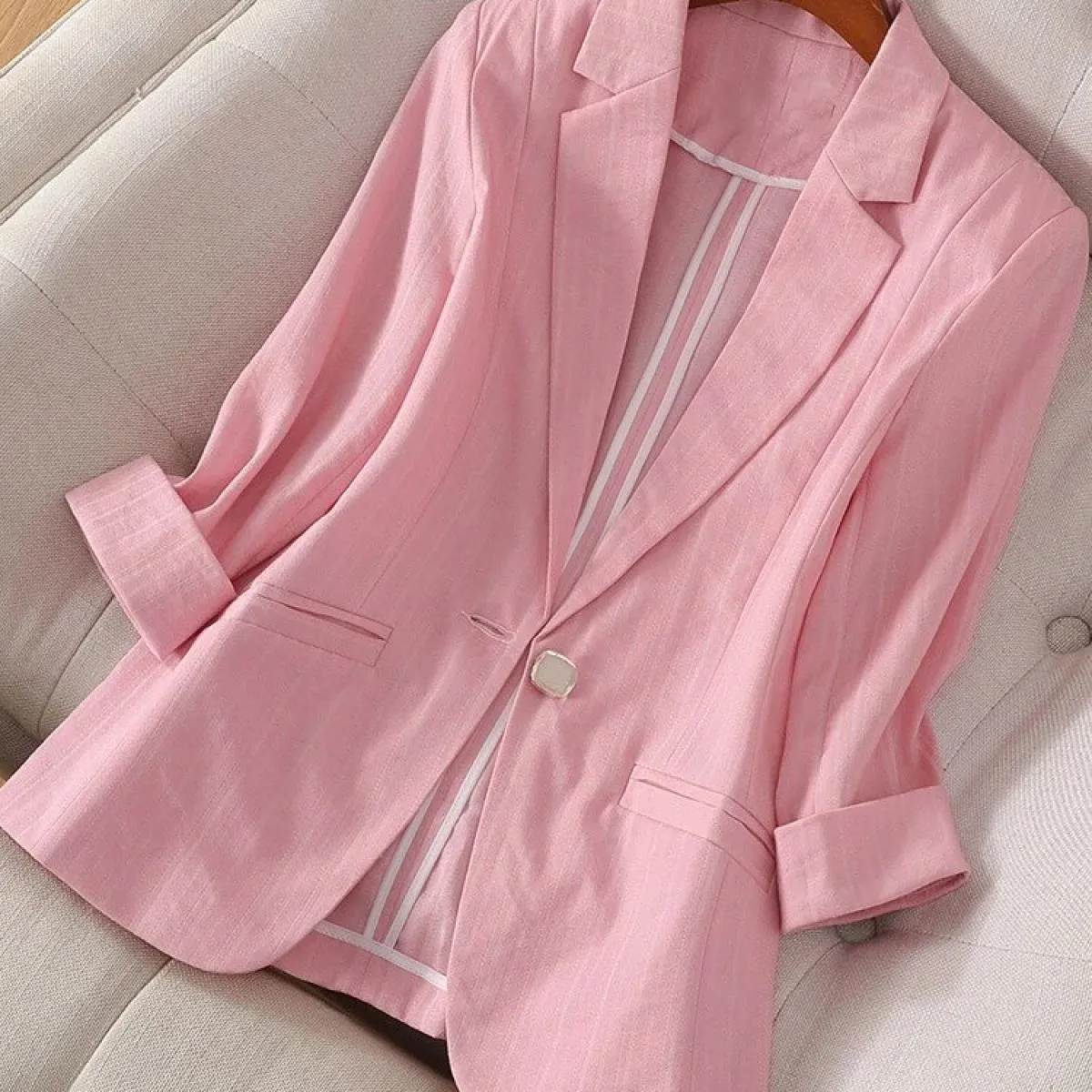 Xfpv Giacca da Cappotto Temperamento con Maniche a Tre Quarti Nera con Bottone Singolo da Donna Moda Nuova Marea Primavera Autun