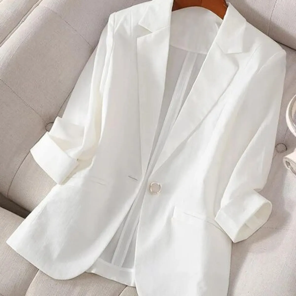 Xfpv Giacca da Cappotto Temperamento con Maniche a Tre Quarti Nera con Bottone Singolo da Donna Moda Nuova Marea Primavera Autun