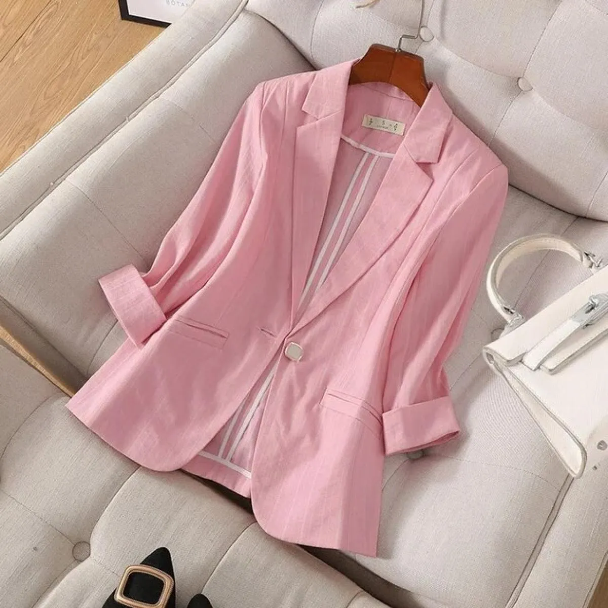 Xfpv Giacca da Cappotto Temperamento con Maniche a Tre Quarti Nera con Bottone Singolo da Donna Moda Nuova Marea Primavera Autun